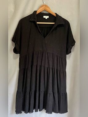 Umgee Black Linen blend babydoll Tiered  oversized Dress